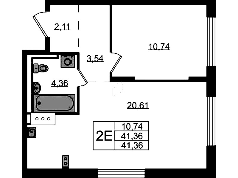 1-комнатная квартира 41.36 м², 2/13 эт., ЖК «Квартал Торики»